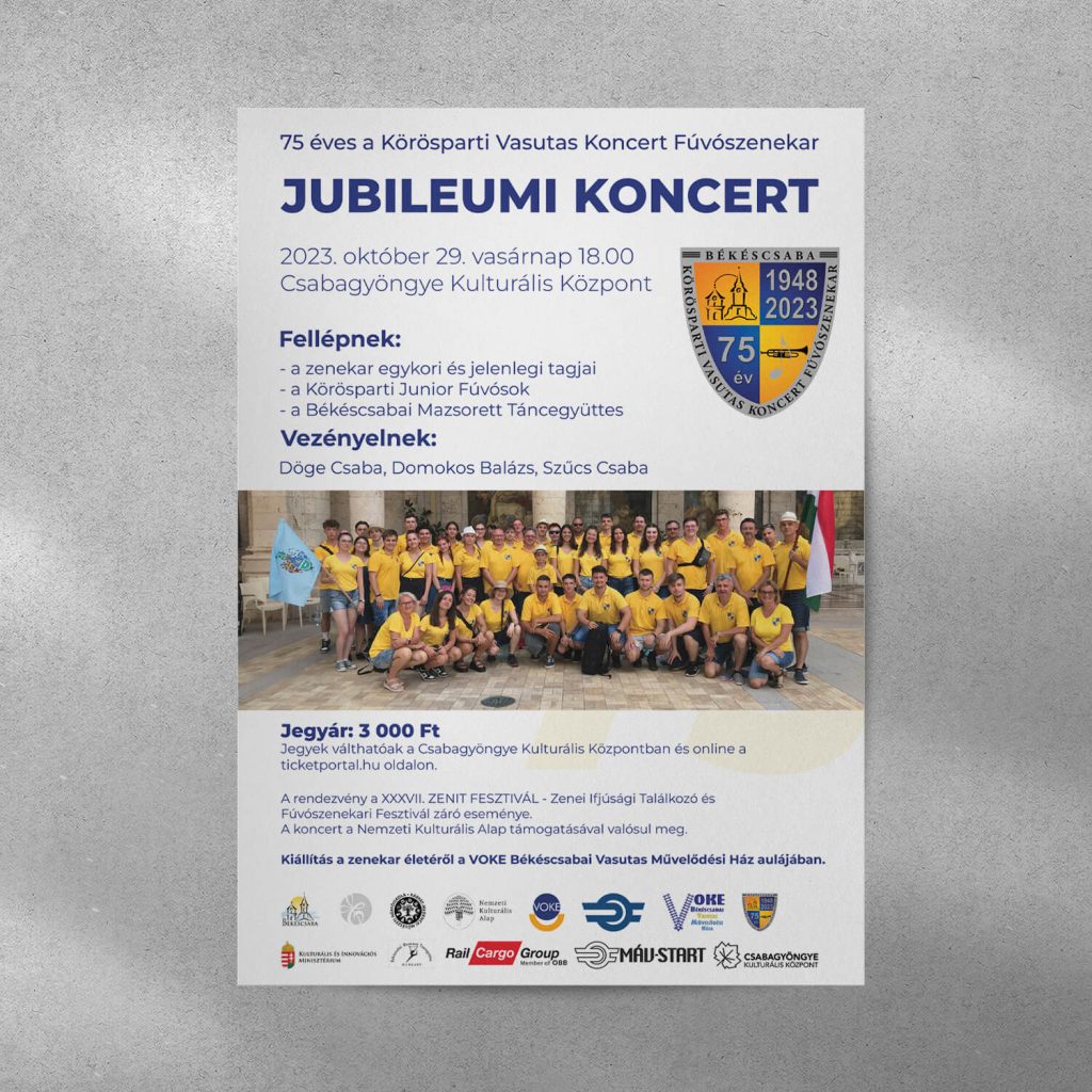 Körösparti Vasutas Koncertfúvós Zenekar Jubileumi koncertjének plakátja